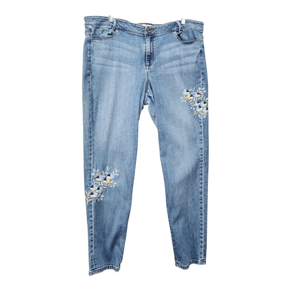 J. Jill Weekender Jeans 18 Straight Leg Denim Floral Embroidered Stretch READ - Picture 2 of 14